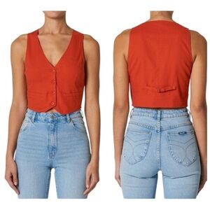 Rolla's Dallas Linen Vest Blood Orange REVOLVE-NORDSTROM-FREE PEOPLE Sold Out